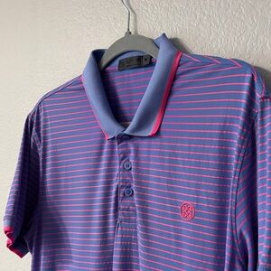 G/FORE Blue and Pink Striped Polo